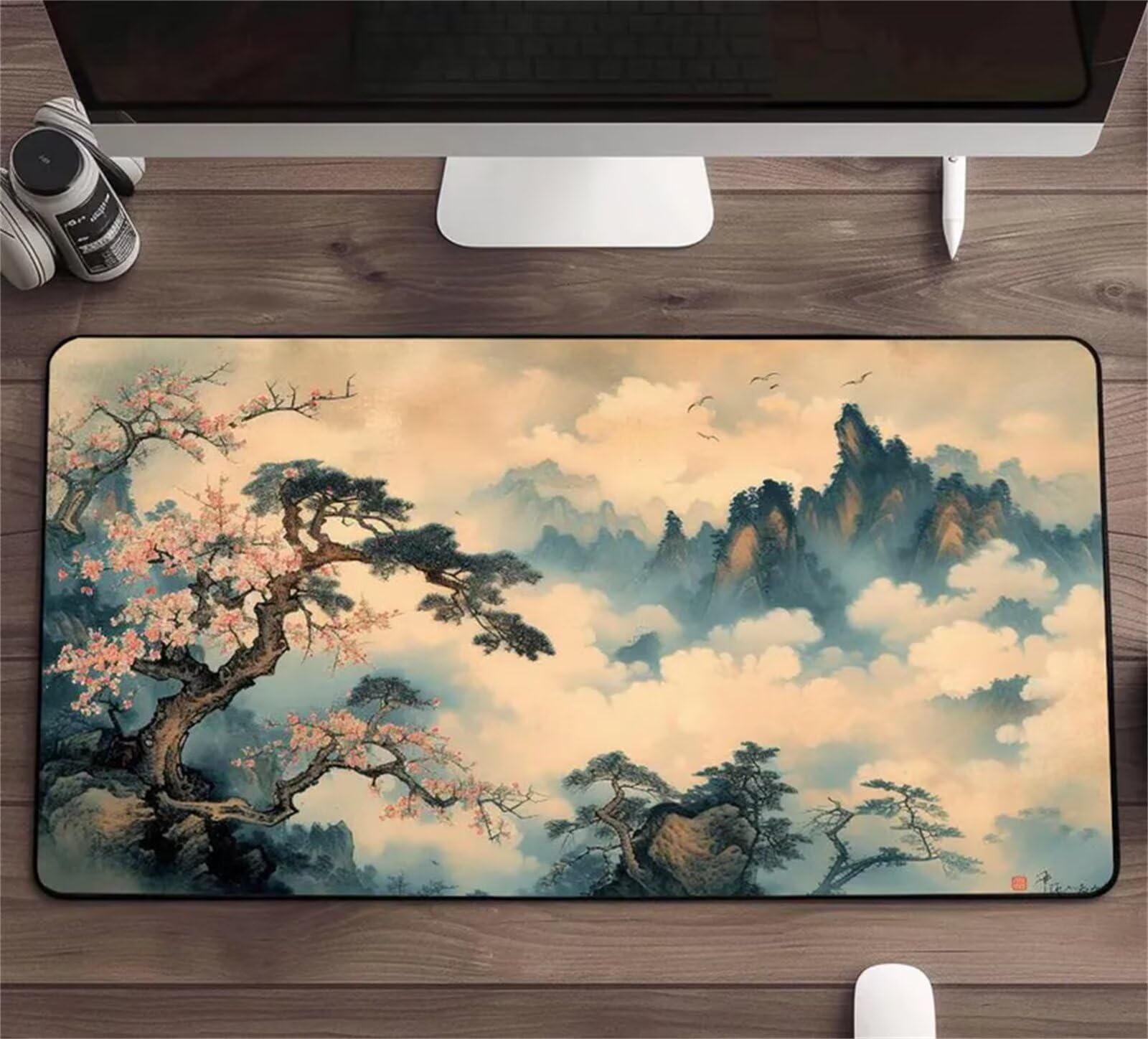 Podkładka pod mysz, Podkładka pod myszkę w stylu chińskim, długa, zmywalna, z gumową podstawą(600x300x3mm)