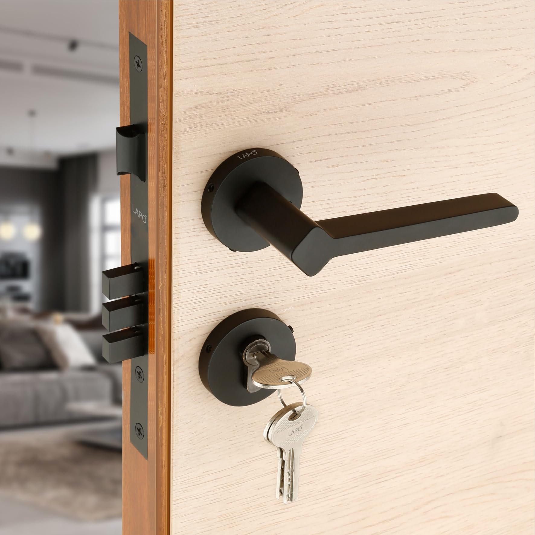 LAPO Deluxe Door Lock for Main Door, Door Lock for Bedroom, Mortise Door Lock Set, Door Lock Handles Set with 3 Brass Key for Home,Office,Hotel | Black Finish | 3 Years Warranty Ro-181 (B0C4FJ6SF4) Amazon Price History, Amazon Price Tracker