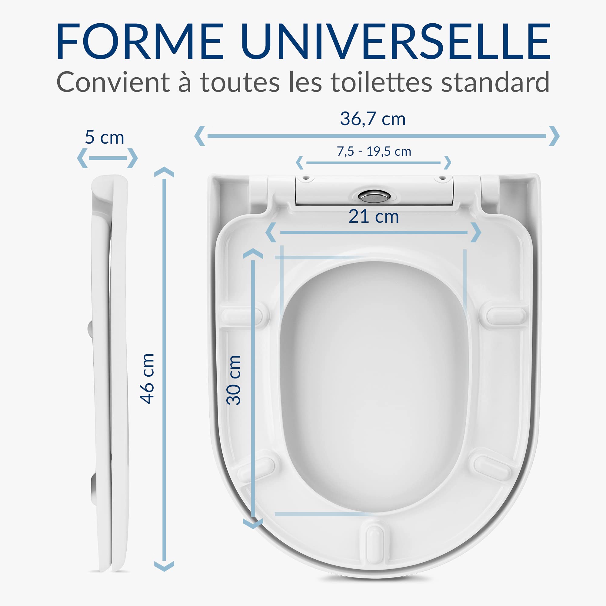 Comodo Lunette de toilette - Lunette de toilette avec fermeture en douceur - Lunette de toilette antibactérienne - Lunette WC universelle [accessoires de montage incl.]