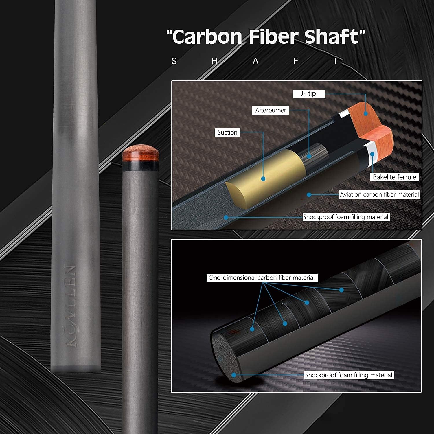 KONLLEN Carbon Fiber Pool Cue Stick Professional Cues with Adjustable Extension (Full Carbon Technology Low Deflection Billiard Cue Stick,12.5mm,147cm) : Sports & Outdoors