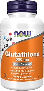 NOW Glutathione 500 mg Reduced Active Form with Milk Thistle & Alpha Lipoic Acid - Free Radical Neutralizer, 60 Vegan Capsules