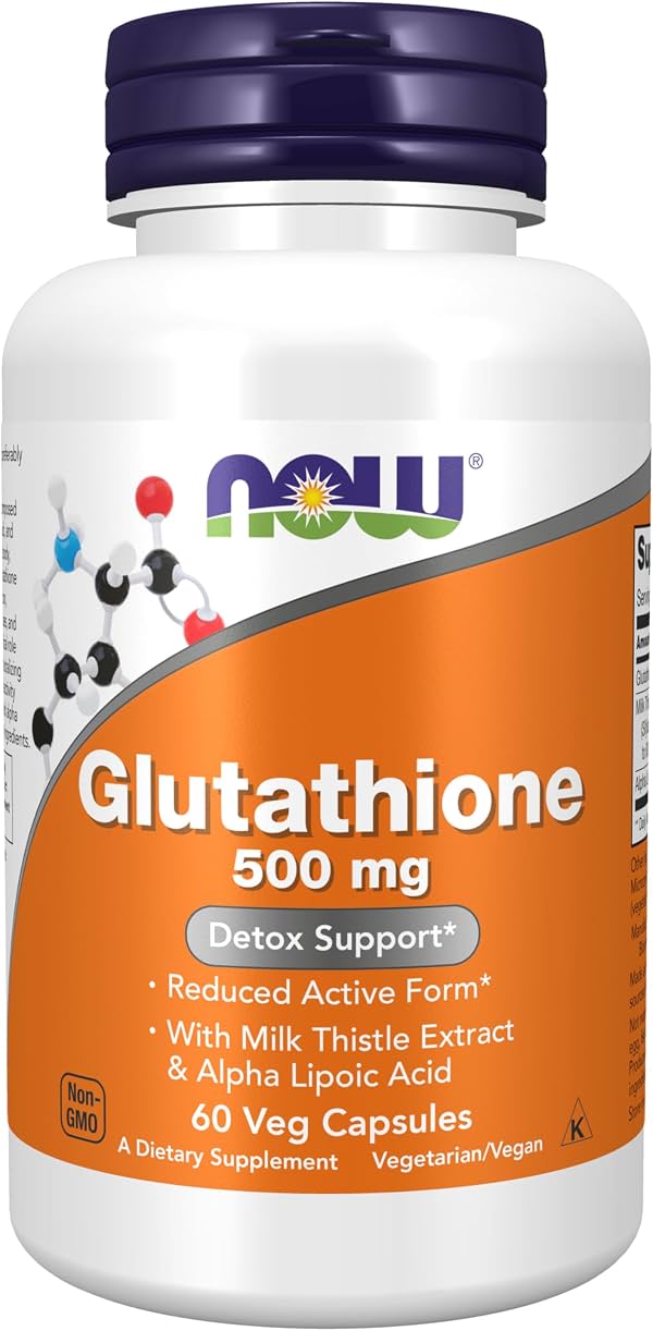 Suplementos NOW Foods, Glutatión 500 mg, con extracto de cardo mariano y ácido alfa lipoico, neutralizador de radicales libres*, 60 cápsulas vegetales, 60 unidades (paquete de 1)