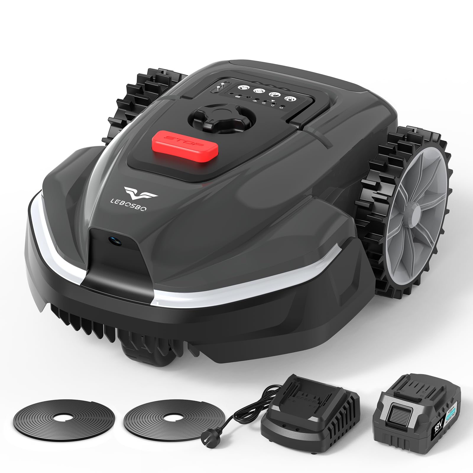 LEBOSBO V3 Mähroboter ohne Begrenzungskabel, KI-Visionsnavigation, App-Steuerung, leiser Betrieb, für kleine Hausgärten bis 100 m²
