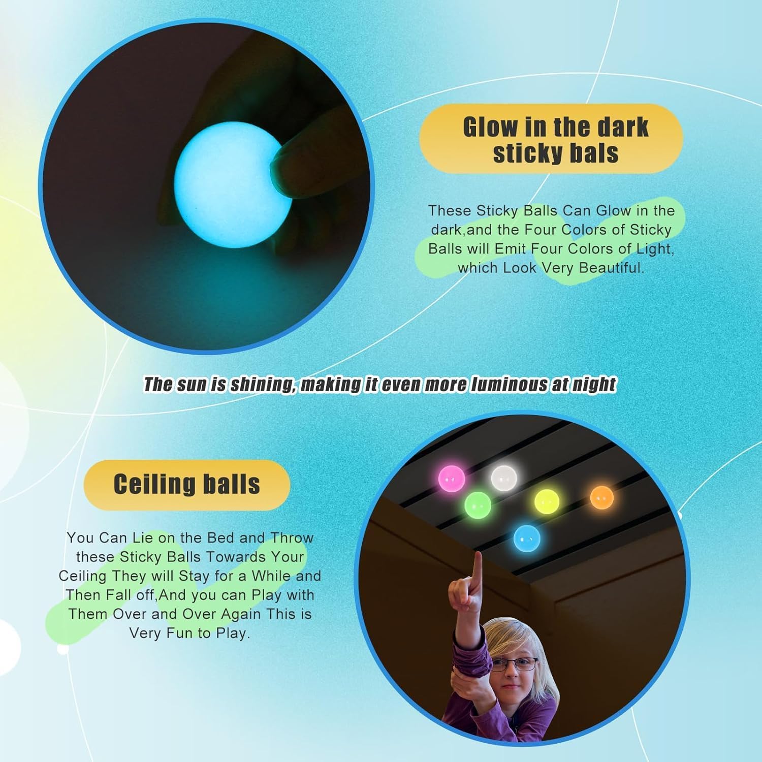 Glorbs Balls, Soft Stress Anxiety Relief Glorbs Sticky Ceiling Balls, Light Up Sensory Balls - Image 2