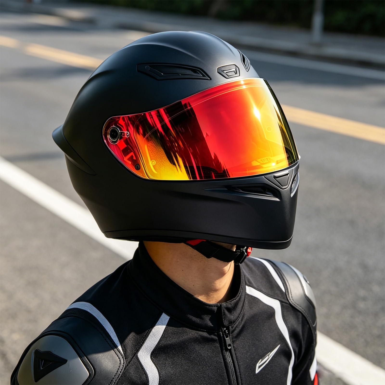Visera Casco Moto Reemplazo para K1 K3SV K5,Visiera per Casco Integrale da Moto,Visera de Lente para Casco Protección contra Viento (Cromo Rojo)