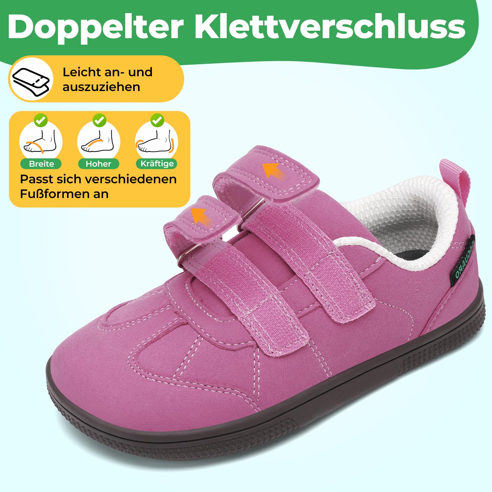 Saguaro Kinder Barfußschuhe Hausschuhe - Klettverschluss & Breite Zehenbox & Zero-Drop-Sohle, Gr.25-35