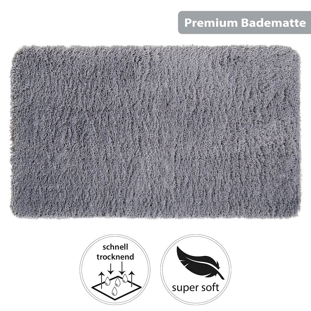 PANA® Pluizige badmat (60x100 cm) • Hoogpolig badtapijt van zachte microvezels • antislip en wasbaar • douchemat, badmat, badkamertapijt groot • kleur: donkerblauw