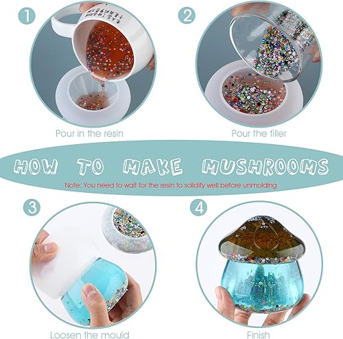 Miniatura 5 de Moldes de resina para tarro de hongos, moldes de silicona con tapa para botellas de almacenamiento de bricolaje, joyero, portavelas, contenedor de