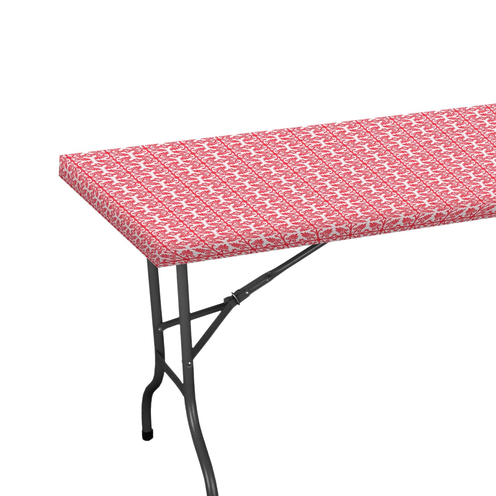 M METERXITY Rectangle Vinyl Tablecloth, 48"x30" Waterproof Flannel Backed Elastic Fitted Table Covers for 4 Foot Tables, Plastic Tablecloth for Picnic/Camping/Outdoor [Red]