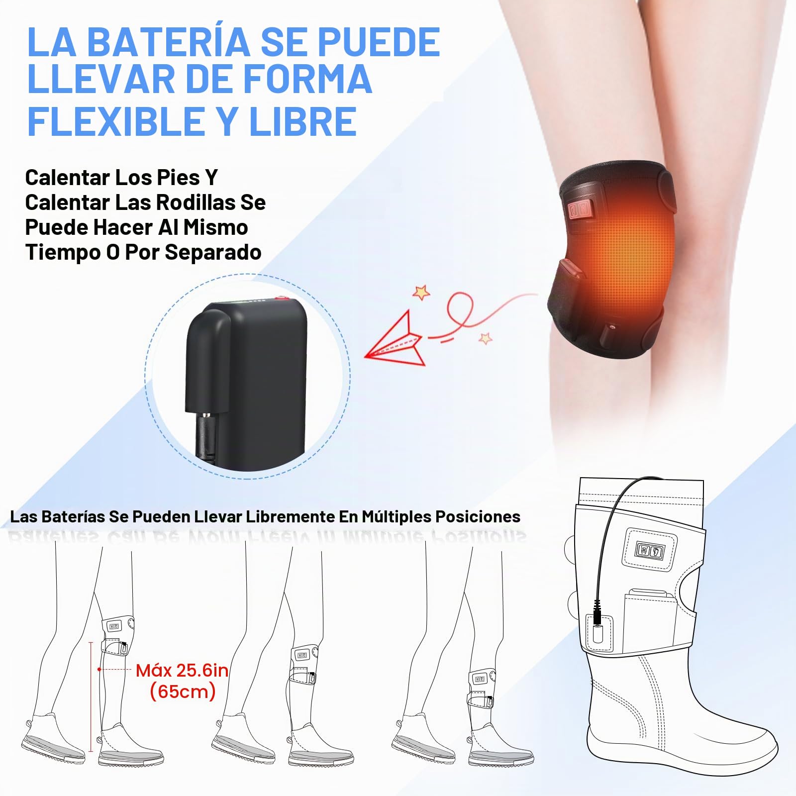 Plantillas Calefactables, Rtdep 7.4V Calienta Pies y Batería de 3000 mAh, Calentador de Pies y Calentamiento de rodillas, 6 Horas de pies Calientes, Plantillas Termicas para Esquí Acampar Caza(S)