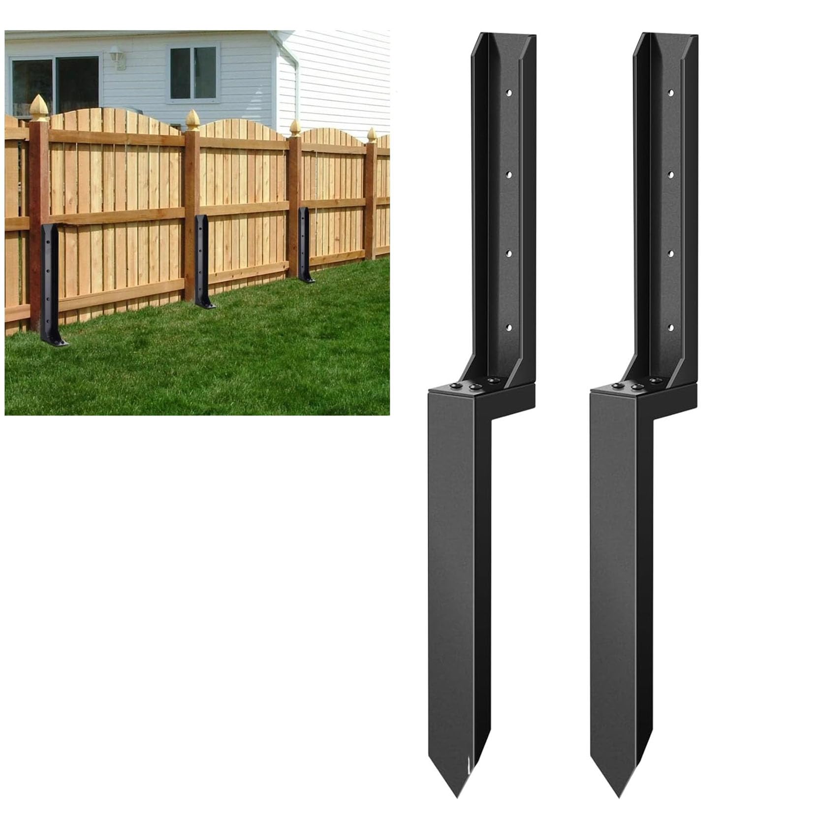 LQSYBHD Fence Post Repair Kit Heavy Duty Fence Post Anchor Ground Stake Fence Post Repair Stakes No Dig Drive-in Support for Tilted or Broken Wooden Fence Posts Black(Size:2pcs)