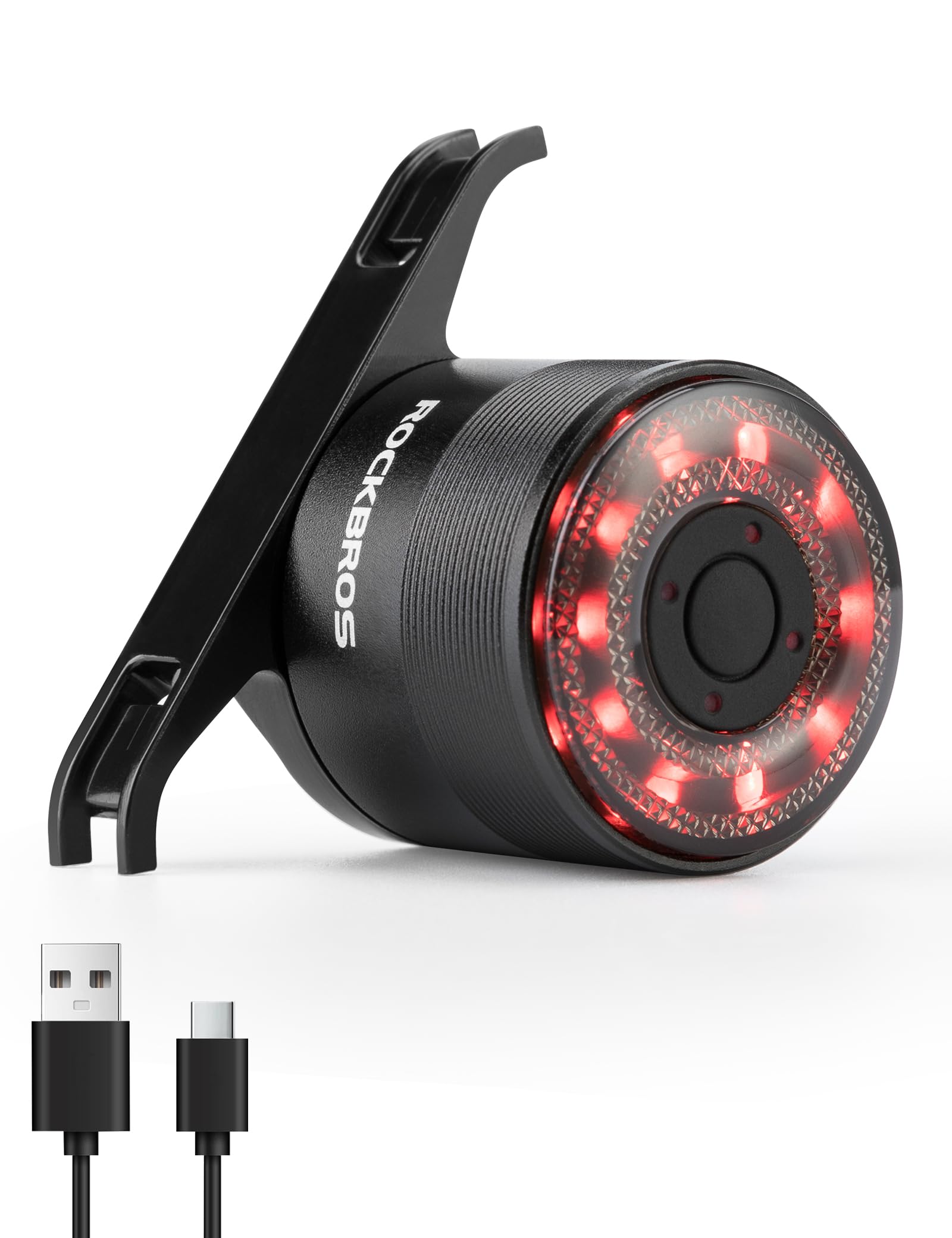 ROCKBROS Luce Posteriore Bici, Fanale Posteriore Fanalino RGB LED 5 modalità Illuminazione a 7 Colori, Impermeabile IPX5, USB Ricaricabile Batteria 300 mAh, 2 Modi Installazione Facile per Bicicletta