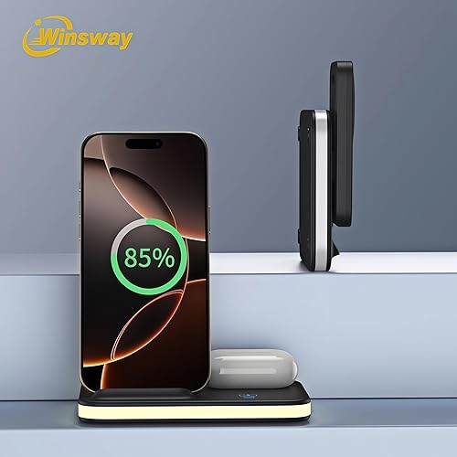 Miniatura 8 de Cargador inalámbrico de carga con luz nocturna, soporte plegable 4 en 1, soporte de cargador para múltiples dispositivos para Apple - iPhone 17 16