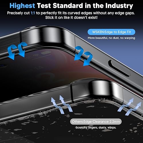 Miniatura 6 de WSKEN Protector de pantalla de privacidad para iPhone 15 Pro Max eliminación automática de polvo Pantalla de cobertura completa 2.5D Edge 28 grados