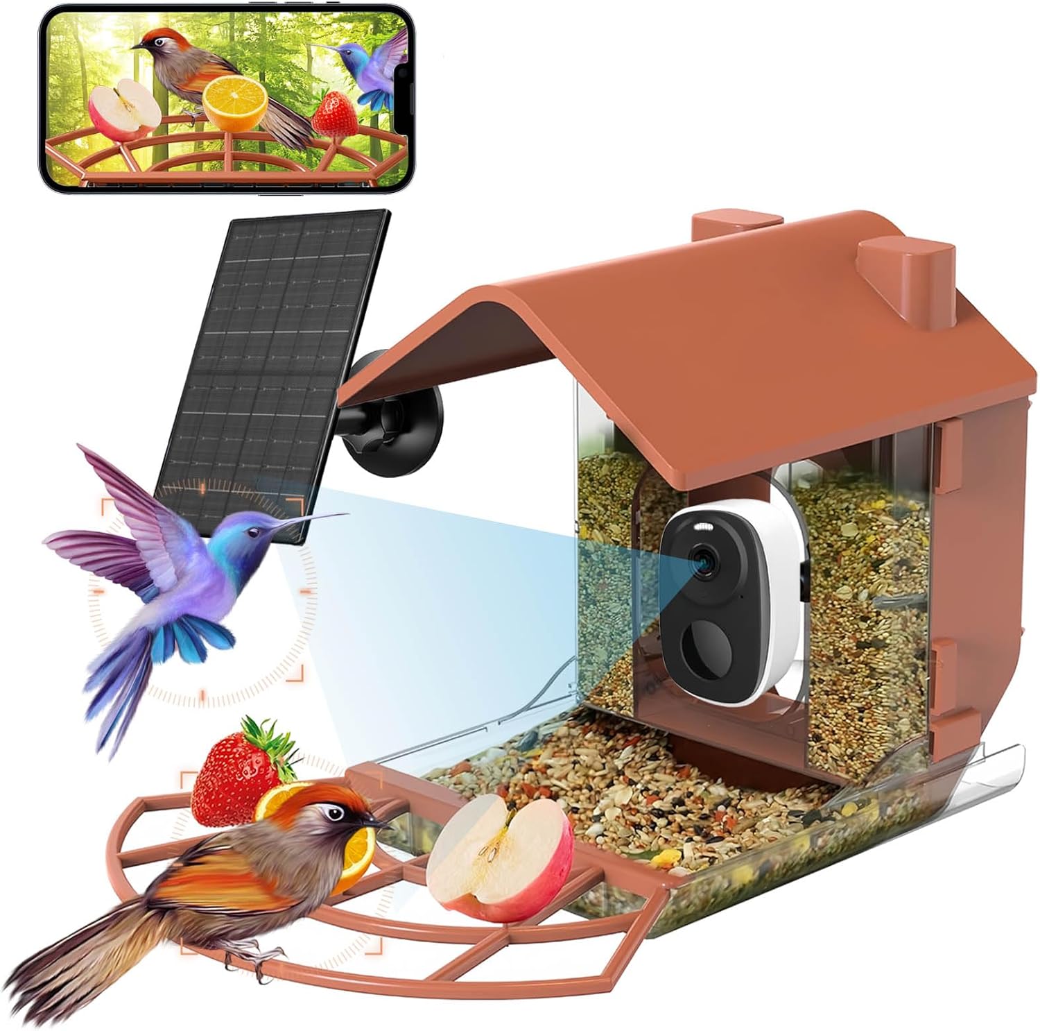 Zivif Bird Feeder with Camera, Smart Bird Watching with Solar Panel, HD Auto Capture Bird Videos & Motion Detection Bird Feeder Camera