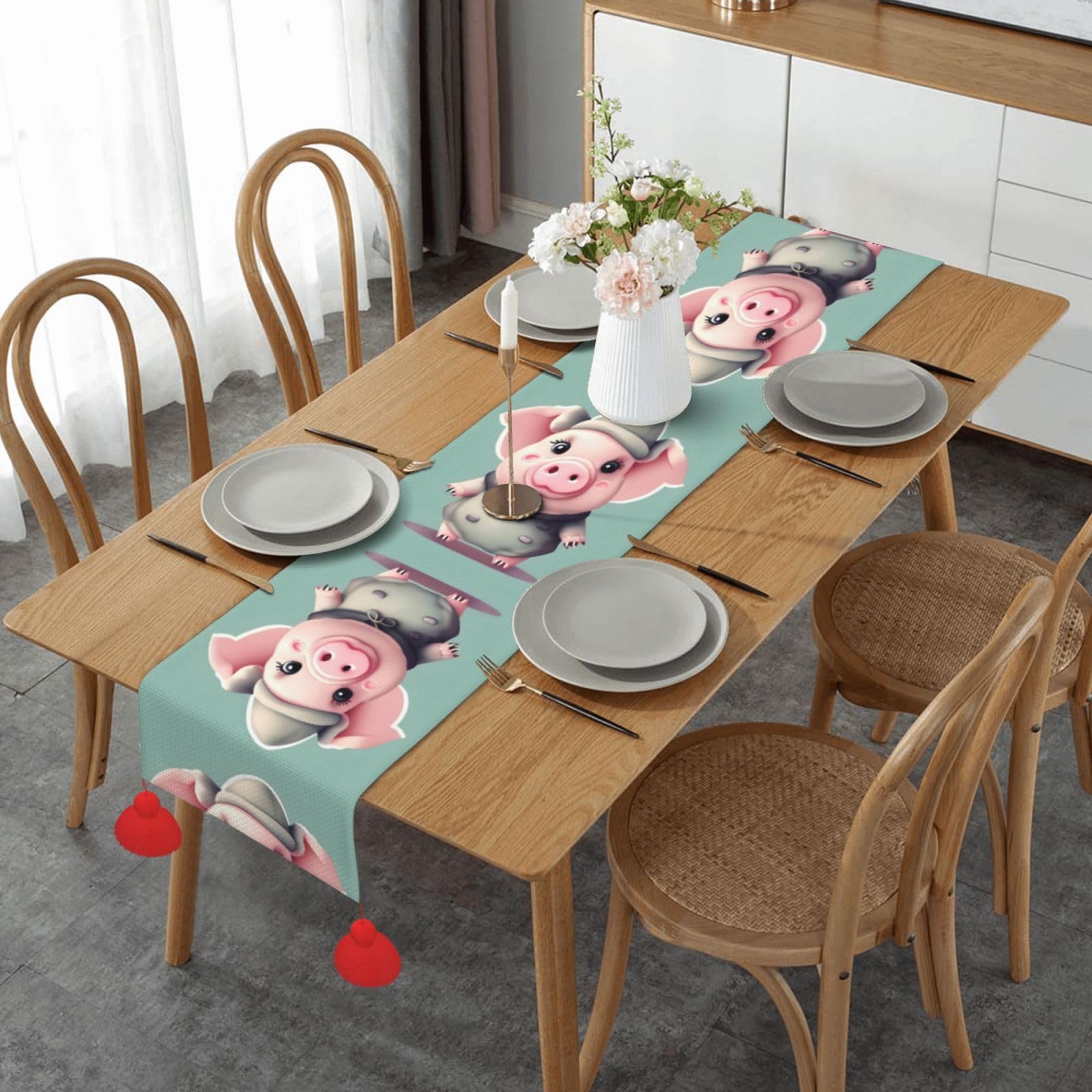 Chemin de table de cuisine rustique long motif cochon mignon confection textile de qualité