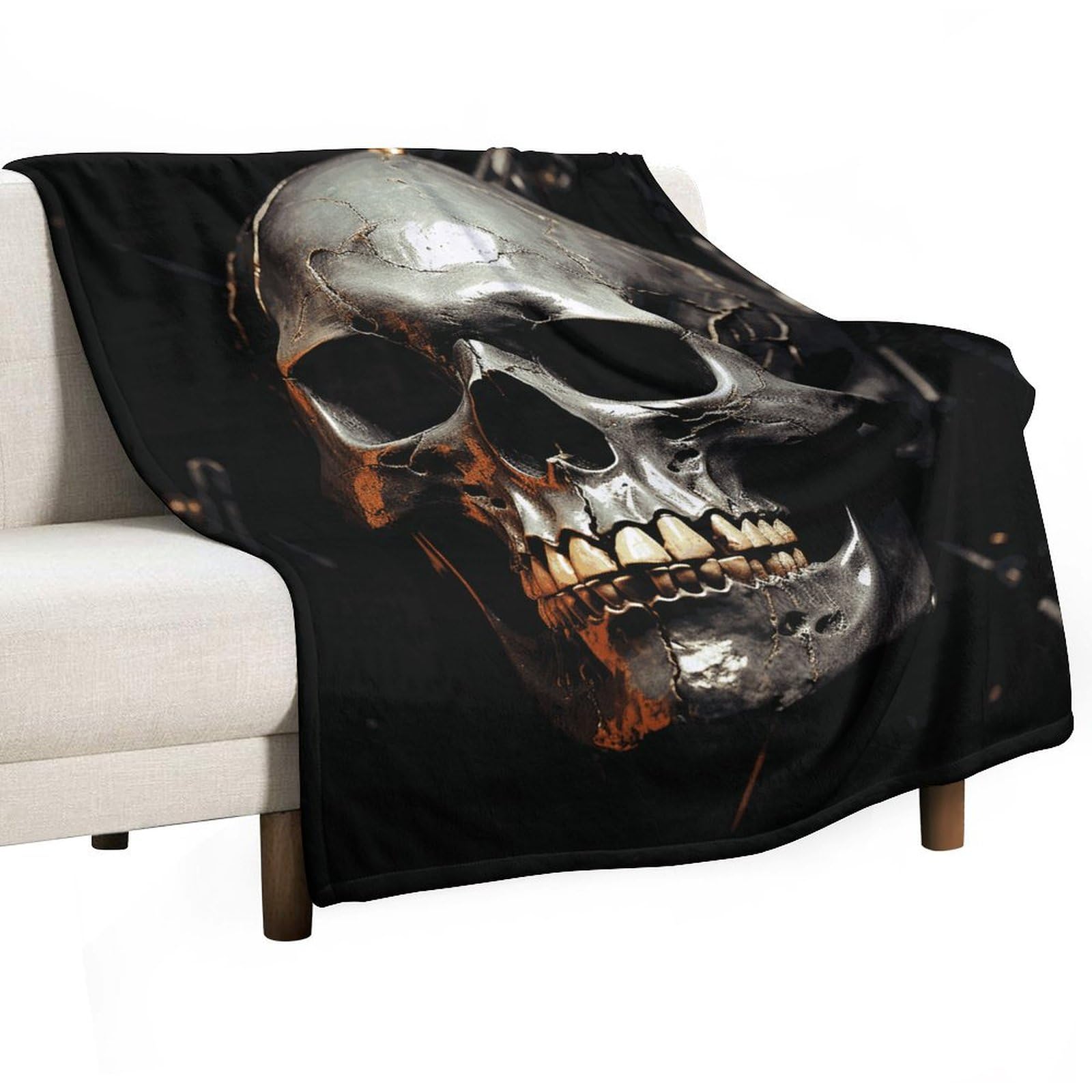 Couverture tête de mort en flanelle douce 127x152 cm pour lit et canapé