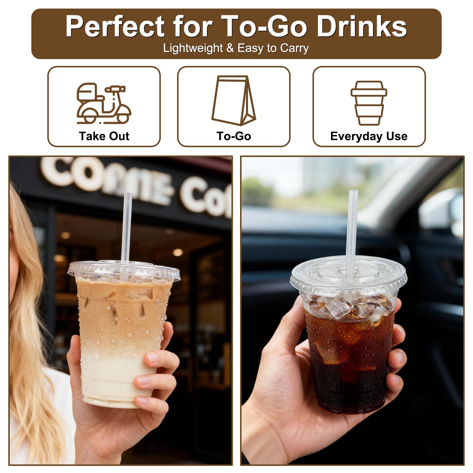 100 Pack 16oz Clear Plastic Cups with Lids and Straws — Amazon image 3