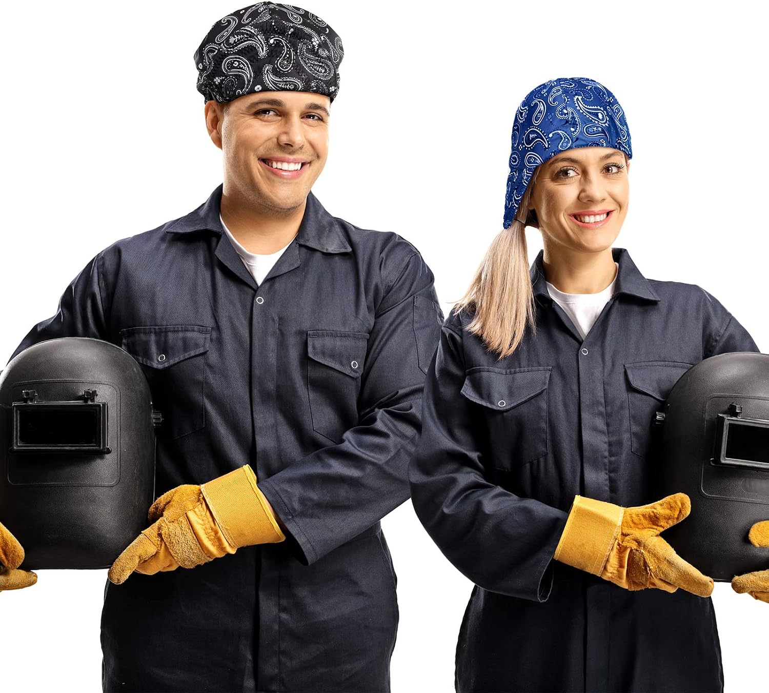 Mepase 4 Pcs Welding Caps Welding Beanie Hats Bulk for Men Women Welder's Cap Helmet Liners Accessories Tool(Black, Gray, Navy, Royal Blue,Paisley)