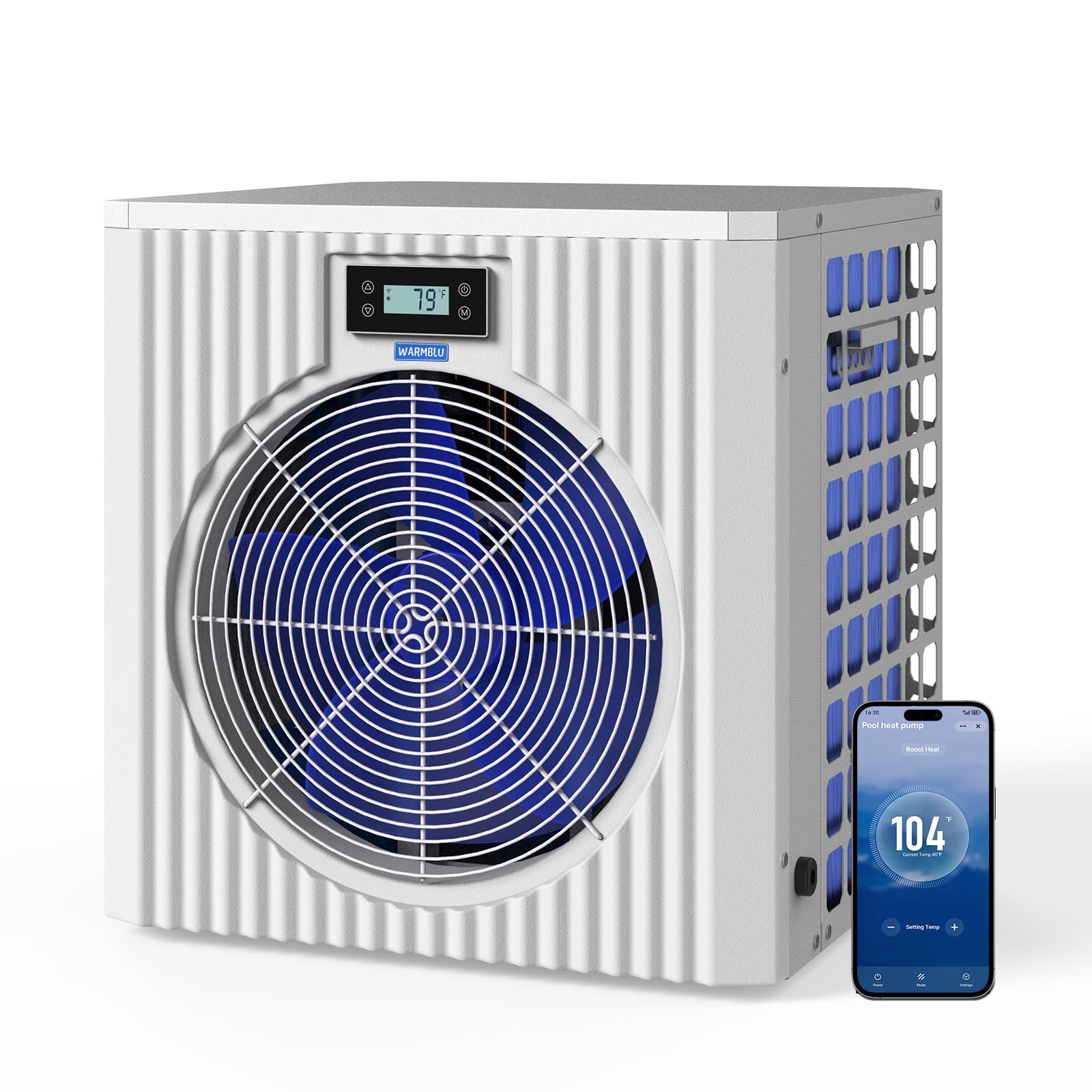 H5 Swimming Pool Heat Pump 18,000BTU 5,000 Gal High Efficiency COP4.1 Energy Save 45% Above Smart WiFi Control 110V 5,000Gal
