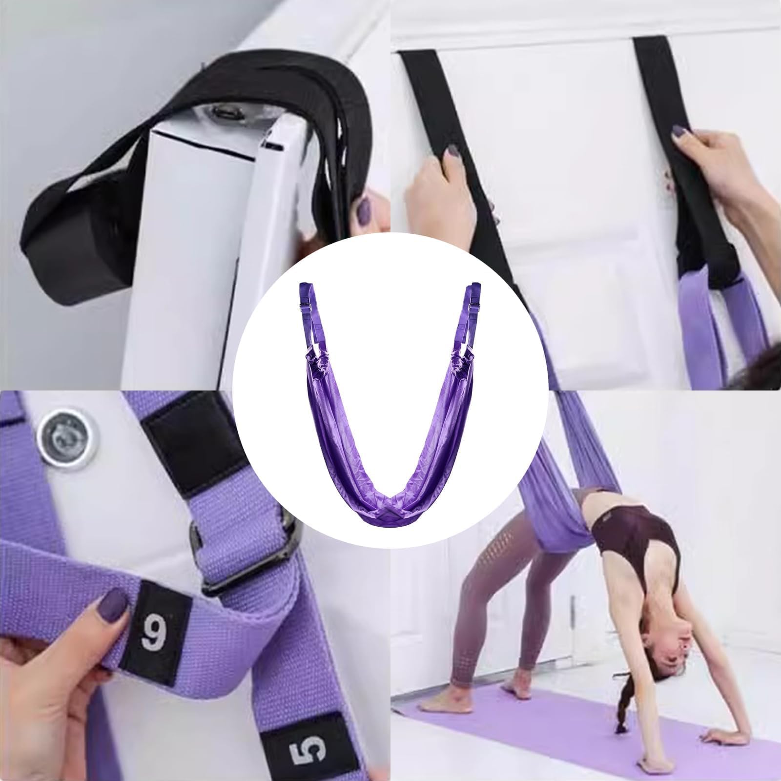 Amaca Aerea Antigravità per Yoga, Amaca Yoga, Cinghia larga 40 mm può essere regolata liberamente e può sopportare un carico di 150 kg, Per yoga, Pilates, Ginnastica, Flessibilità(Purple)