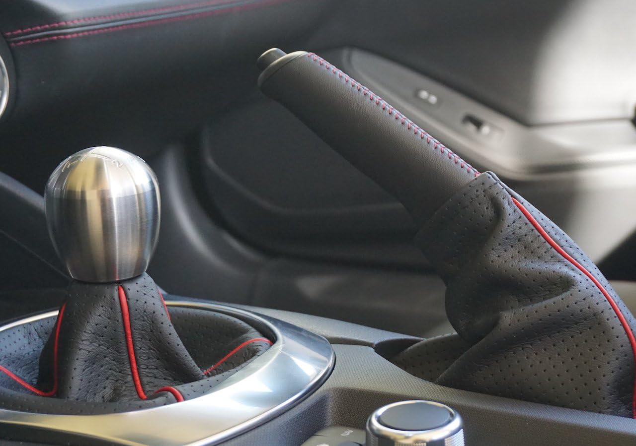 RedlineGoods Shift Boot Compatible with Mazda Miata ND 2016-24. Tailor Made - not Universal. Genuine top-Grade Italian Black Leather with Red Thread