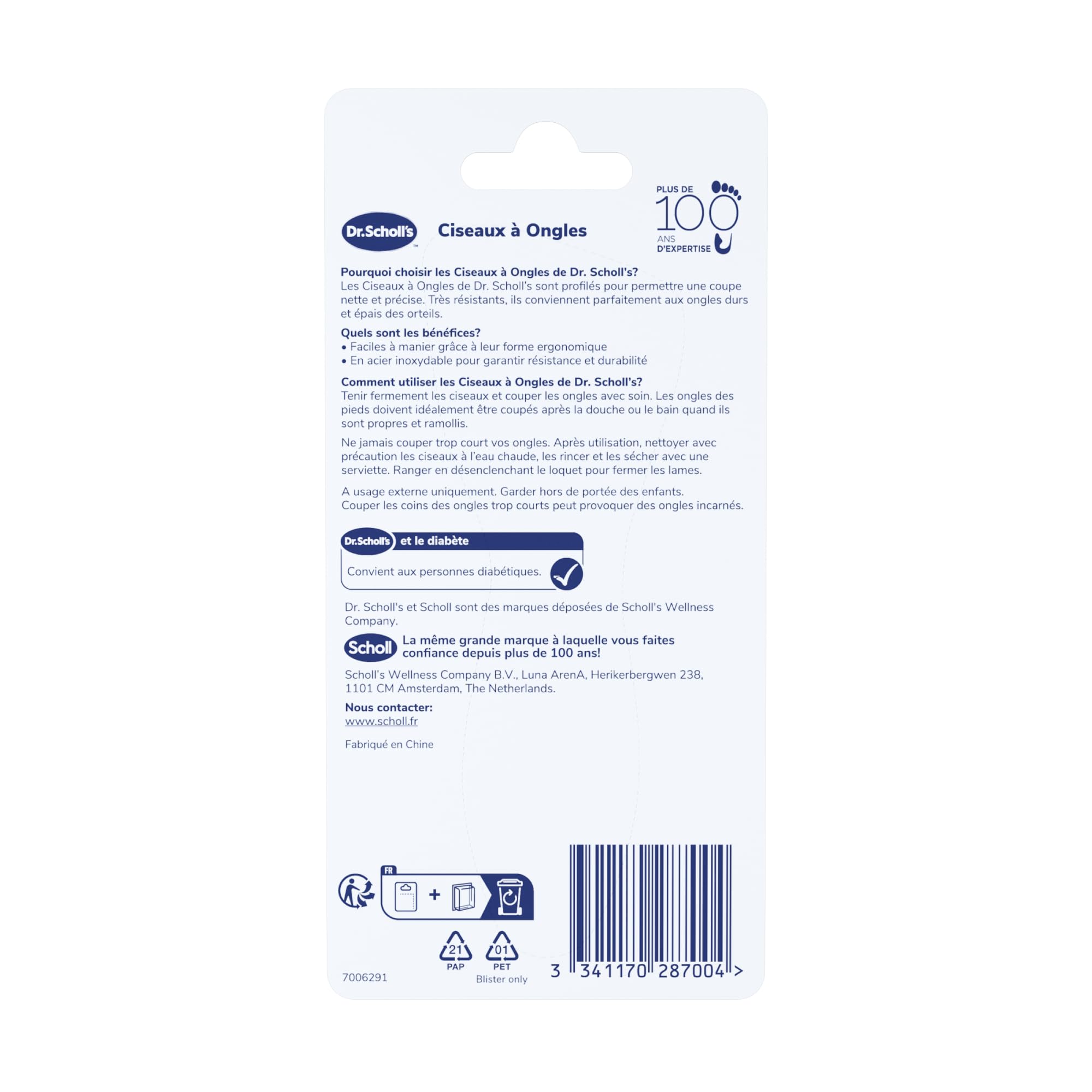 Dr. Scholl’s Ciseaux pour Ongles de pied - Coupe-ongles robuste en Acier Inoxydable Durable pour ongles épais, Ciseaux de précision conçu pour couper les ongles de main et de pied, 1 pièce