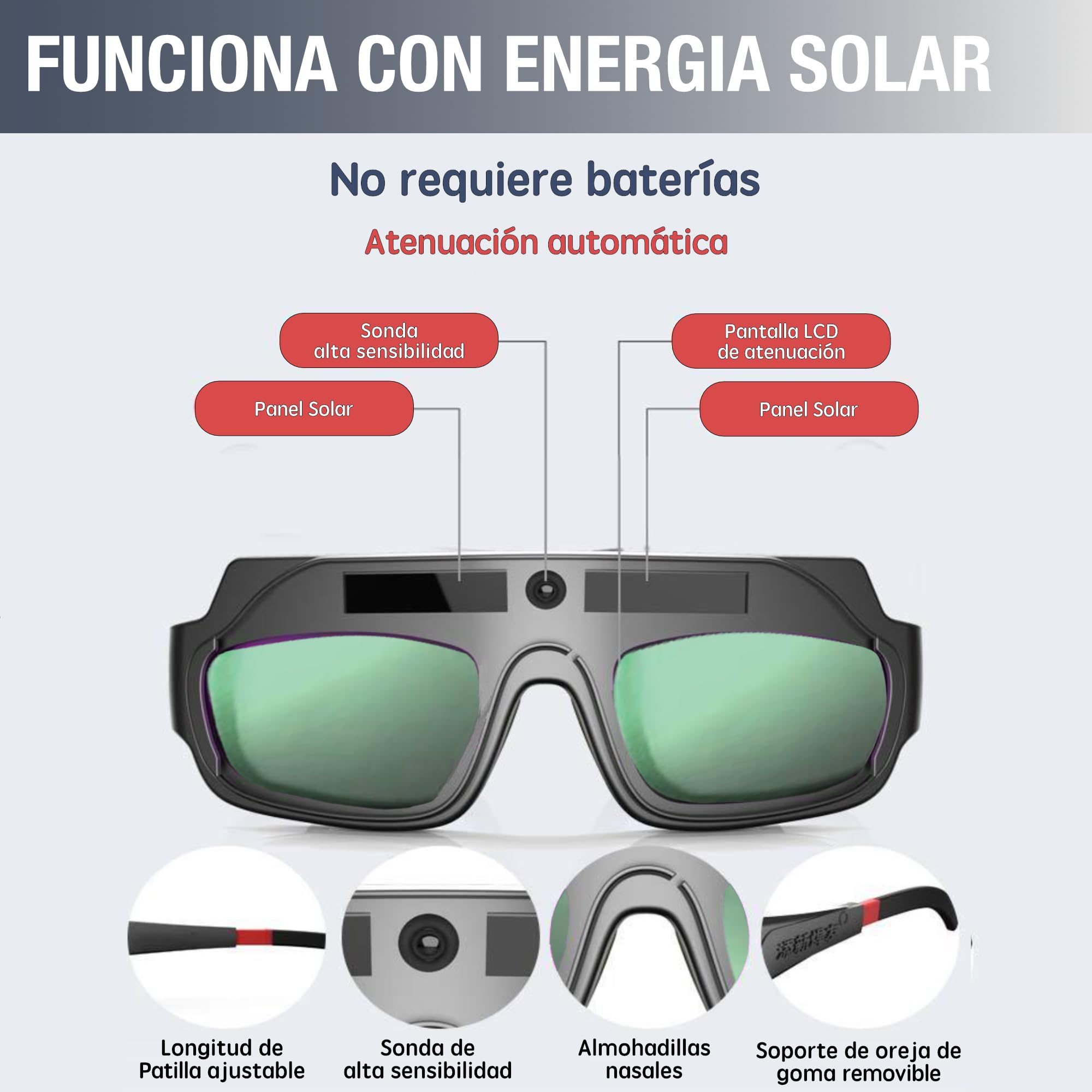 Gafas de Soldadura con Oscurecimiento Automático Ajustables para Energía Solar + 11 Protectores de Repuesto + Correa de Sujeción + Funda - Gafas Proteccion Trabajo y Construccion| 3-Stars
