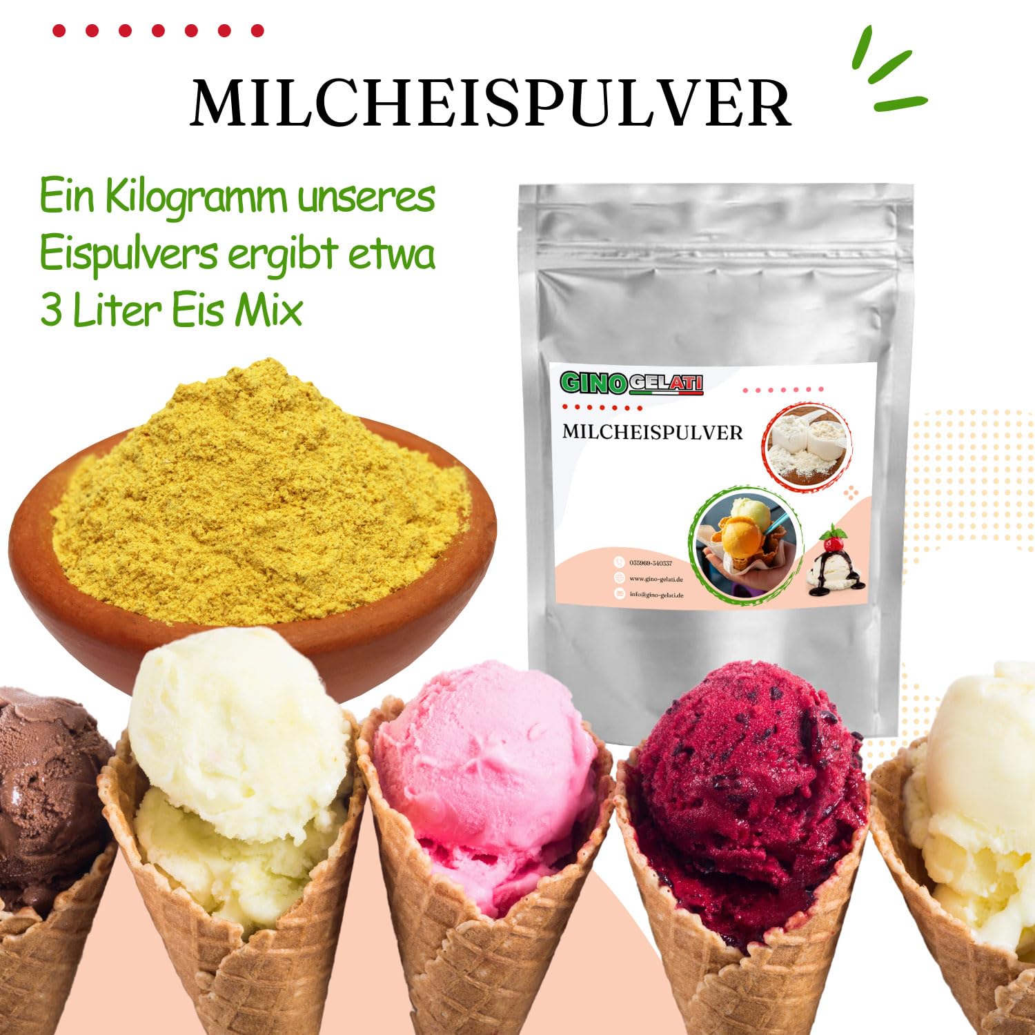 Gino Gelati Schoko Milcheis Pulver 1 Kg mit verschiedenen Schokoladen- Geschmäckern, Intensiver Geschmack, schnelle und einfache Zubereitung, Schokoladiges Dessertpulver