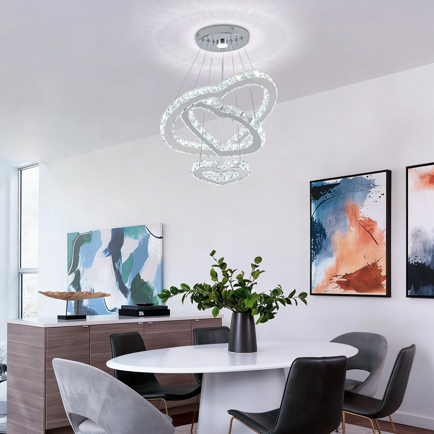 FRIXCHUR Lampada a Sospensione Cristallo Moderna, Lampada a Soffitto LED, Lampada a Soffitto a Sospensione per Camera, Soggiorno, Sala Pranzo, Scala (Luce Bianca Fredda)
