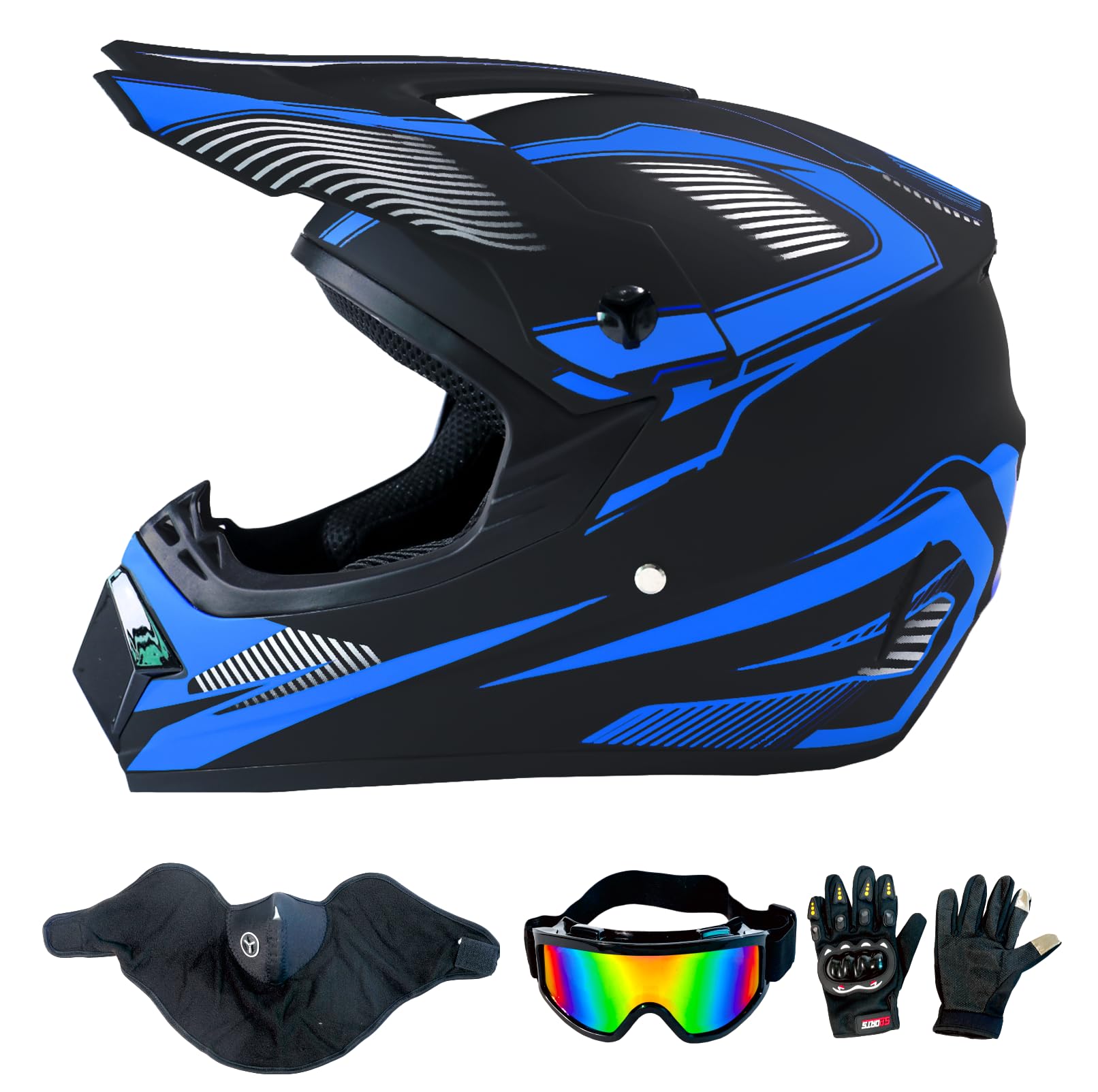 Dirt Bike Helmet DOT ATV Motorcycle Fullface E Bike Motocross Helmet | Off-Road Helmet with Goggles Gloves Mask