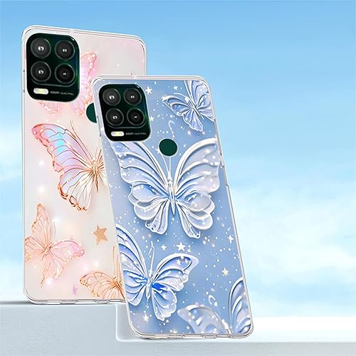 Miniatura 6 de B-wishy Paquete de 2 fundas elegantes con purpurina de mariposa para Moto G Stylus 5G 2021, delgada y suave TPU de lujo, a prueba de golpes, para