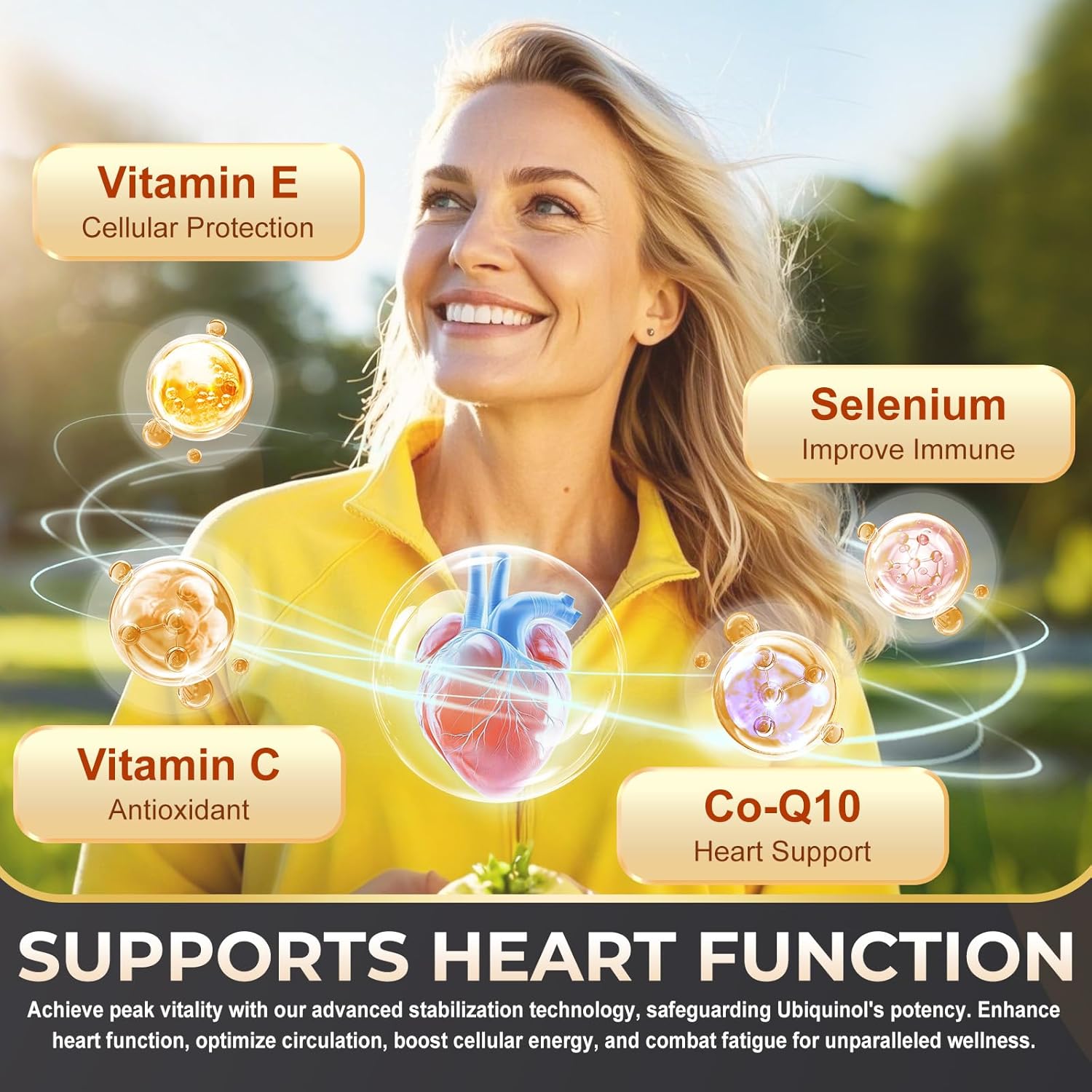 ZEBORA Ubiquinol CoQ10 400mg Softgels with Vitamin C & Vitamin E & Selenium, Max-Absorption, 4-in-1 Powerful Antioxidant, Supports Heart Health & Energy-Production,120 Softgels