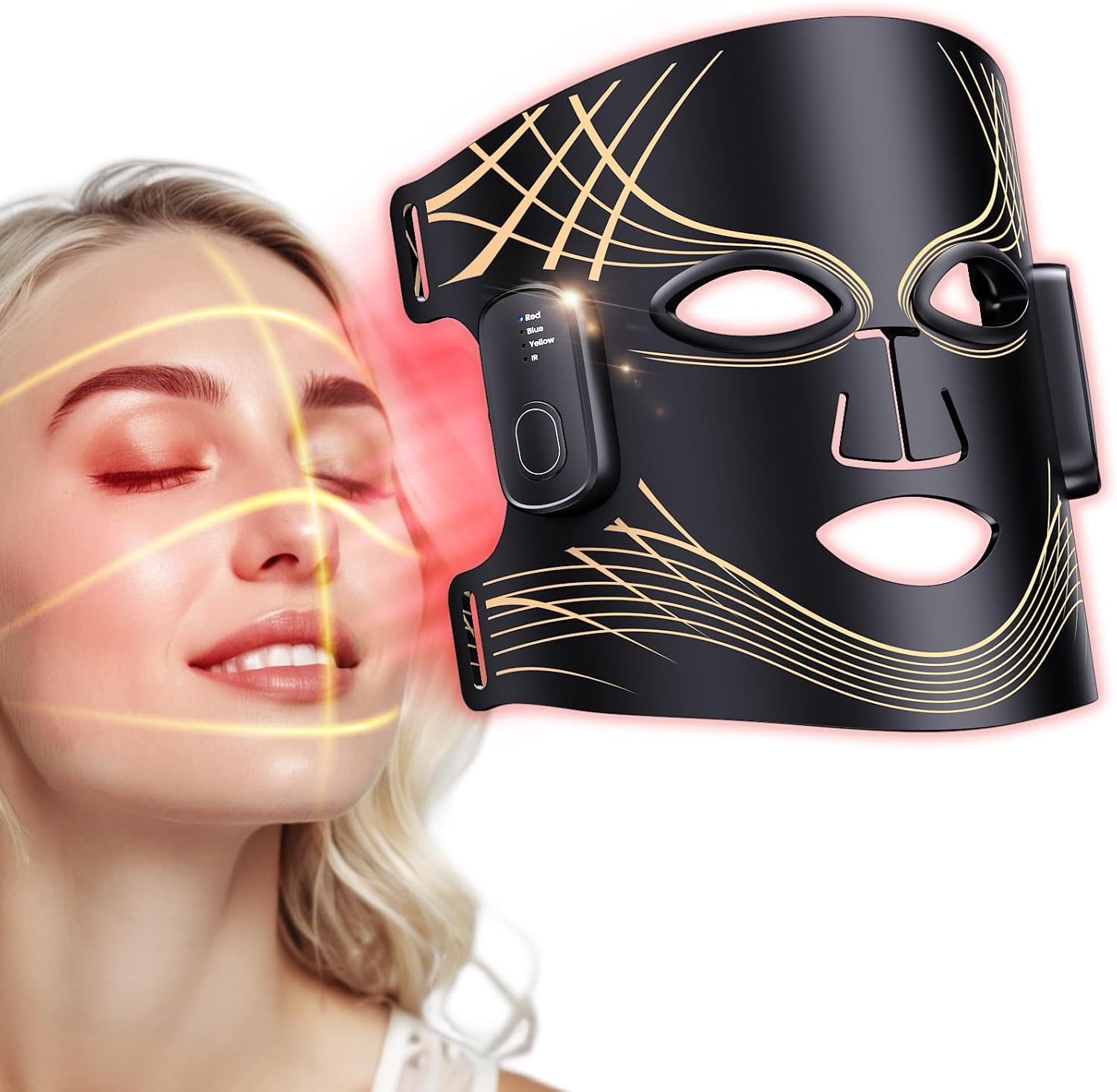 Red Light Therapy Mask for Face, 5 Modes& 312LEDs Portable Red Light Facial Mask,Wireless and Rechargeable, Ergonomic Design,Timer & Remote Control ,Led Light Therapy for Home & Travel