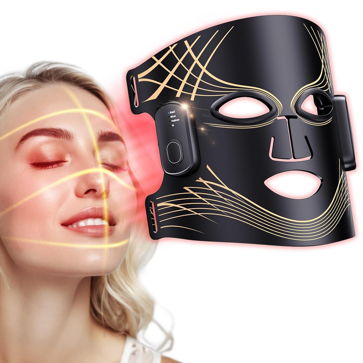 Red Light Therapy Mask for Face 5 Modes 312LEDs Portable Red Light Facial Mask Wireless and Rechargeable Ergonomic