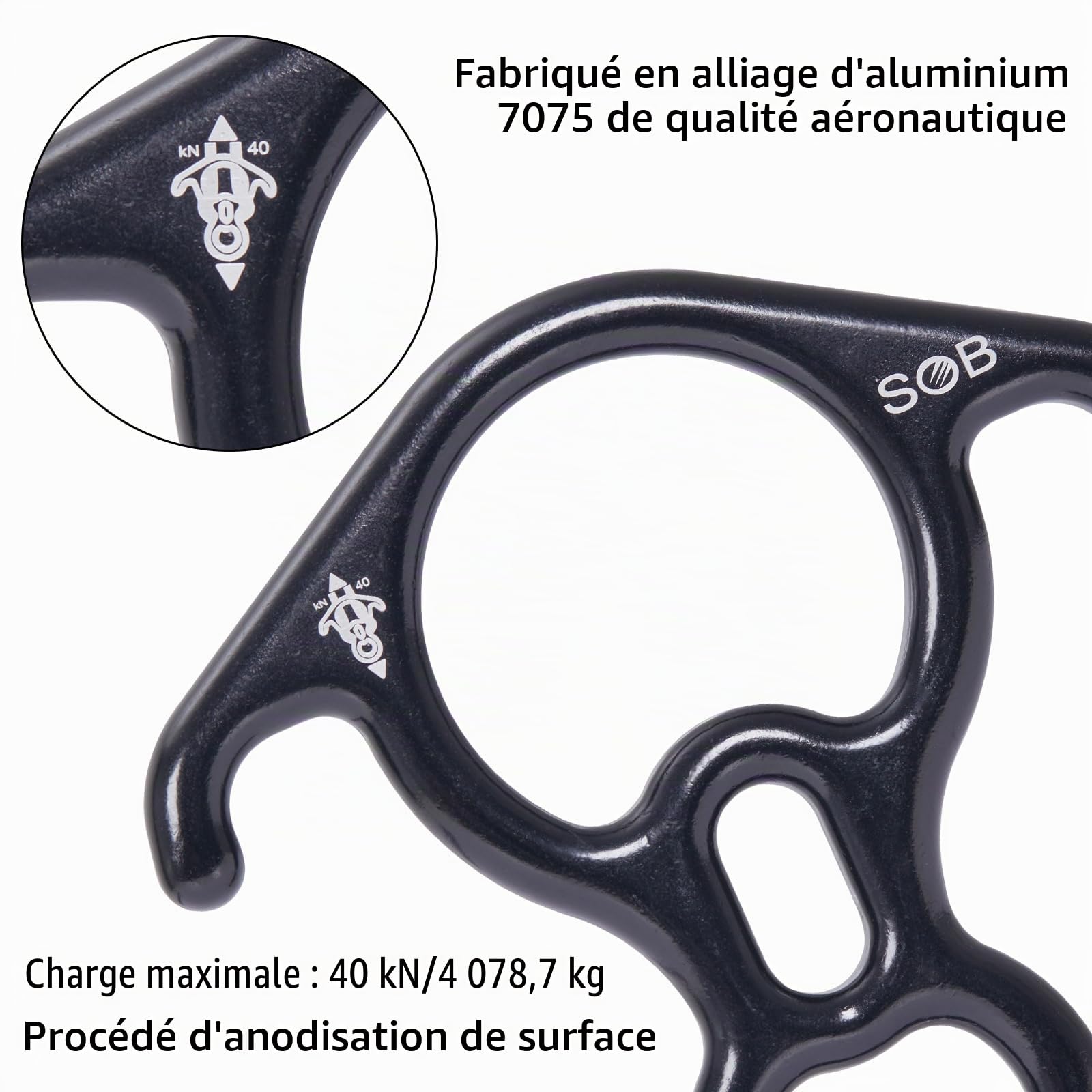 SOB Équipement de Descente à Oreille Recourbée Dispositif de Rappel 40KN Aluminium Descendeur Figure 8 Descendant Escalade pour Les Loisirs de Plein Air Appliquer Cordes 8–13 mm