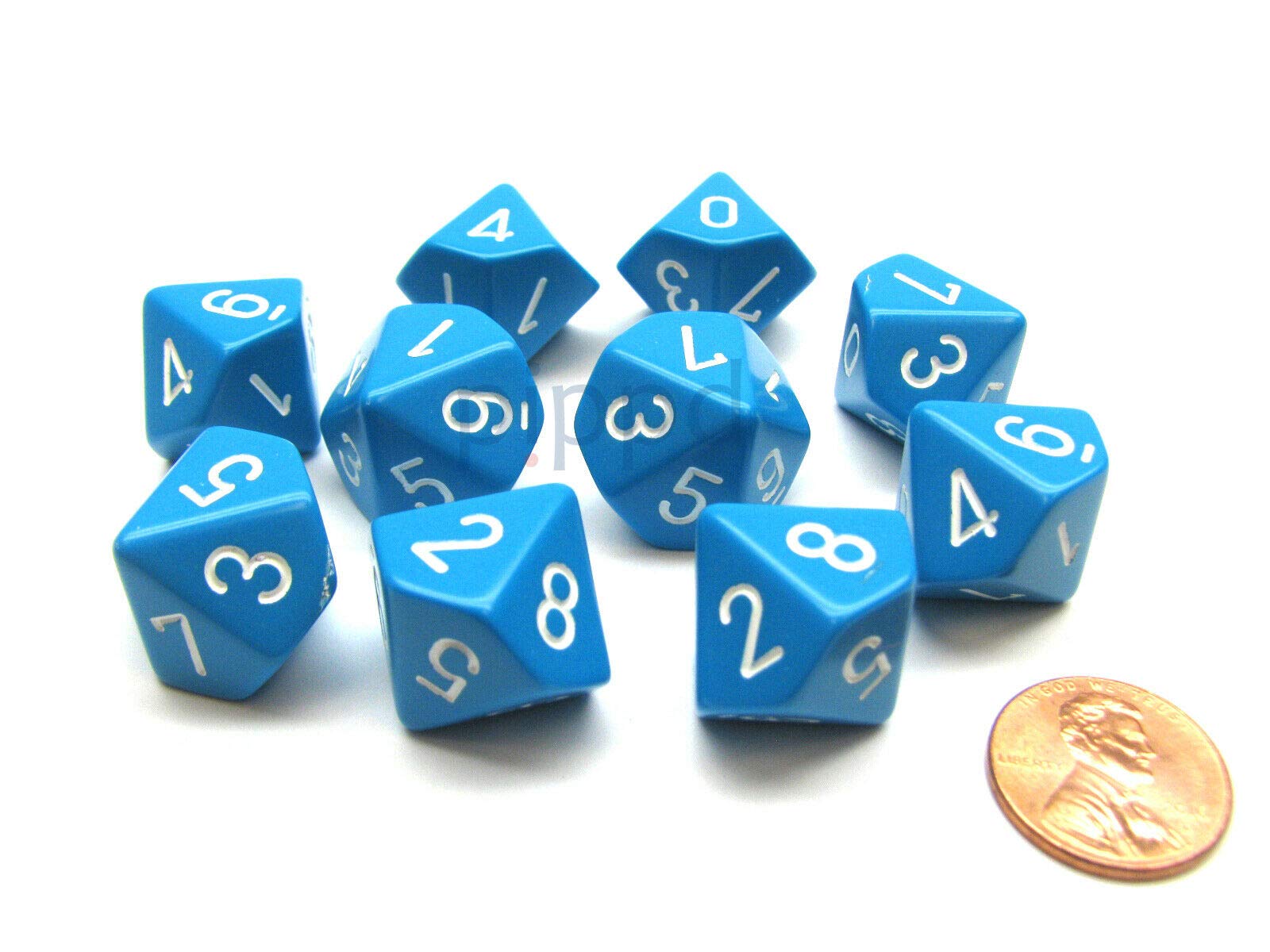 Chessex 26216 Opaque d10s Dice Block, Set of 10 , Light Blue and White