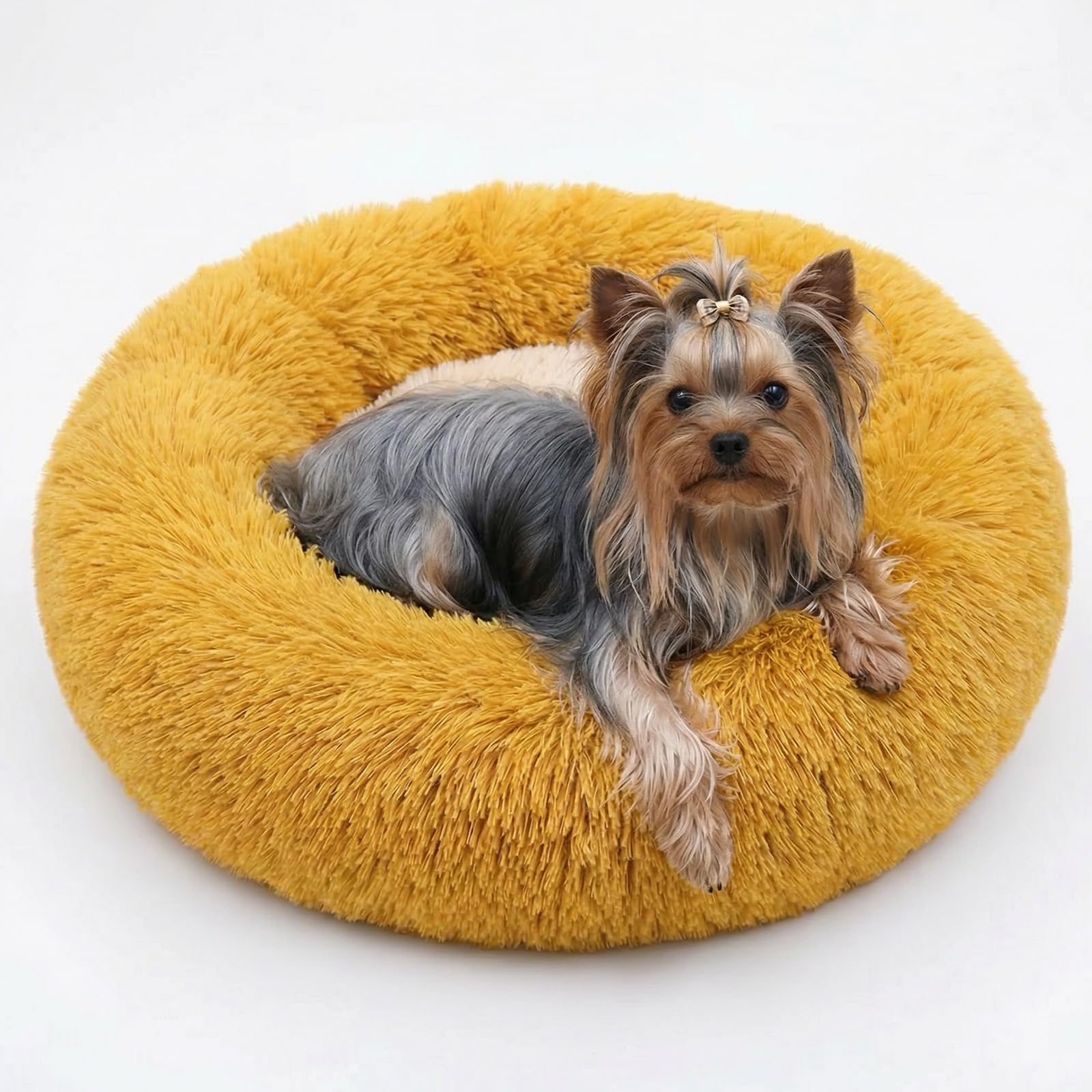Calming Donut Dogs Beds for Small Dogs Washable,19inch Fluffy Round Puppy Bed for Puppies,Cats & Toy Breeds with Raised Rim,Fits up to 15 lbs Pets,Orange — image 1