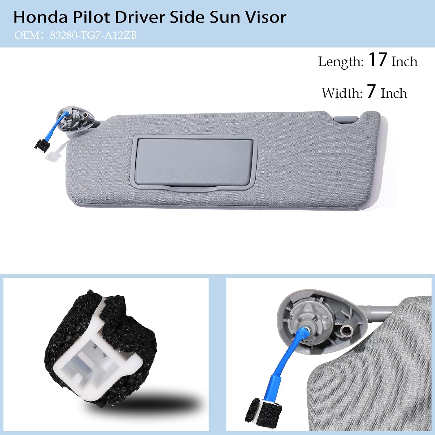 Left Driver Side Sun Visor Compatible with Honda Pilot 2017-2021, Ridgeline 2018-2020, Sun Shade Replace PN. 83280-TG7-A12ZB, Driver Left Side SunVisor Gray