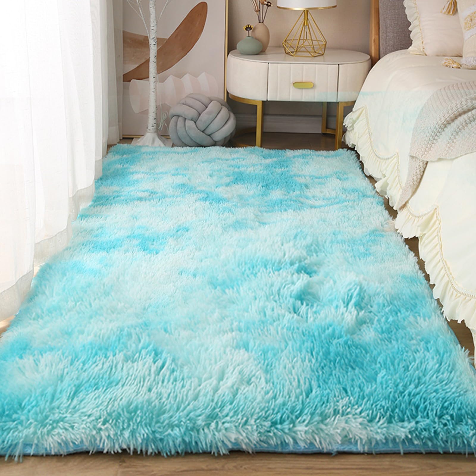 Tapis de salon à poils longs bleu clair antidérapant pour éviter les glissades avec confort
