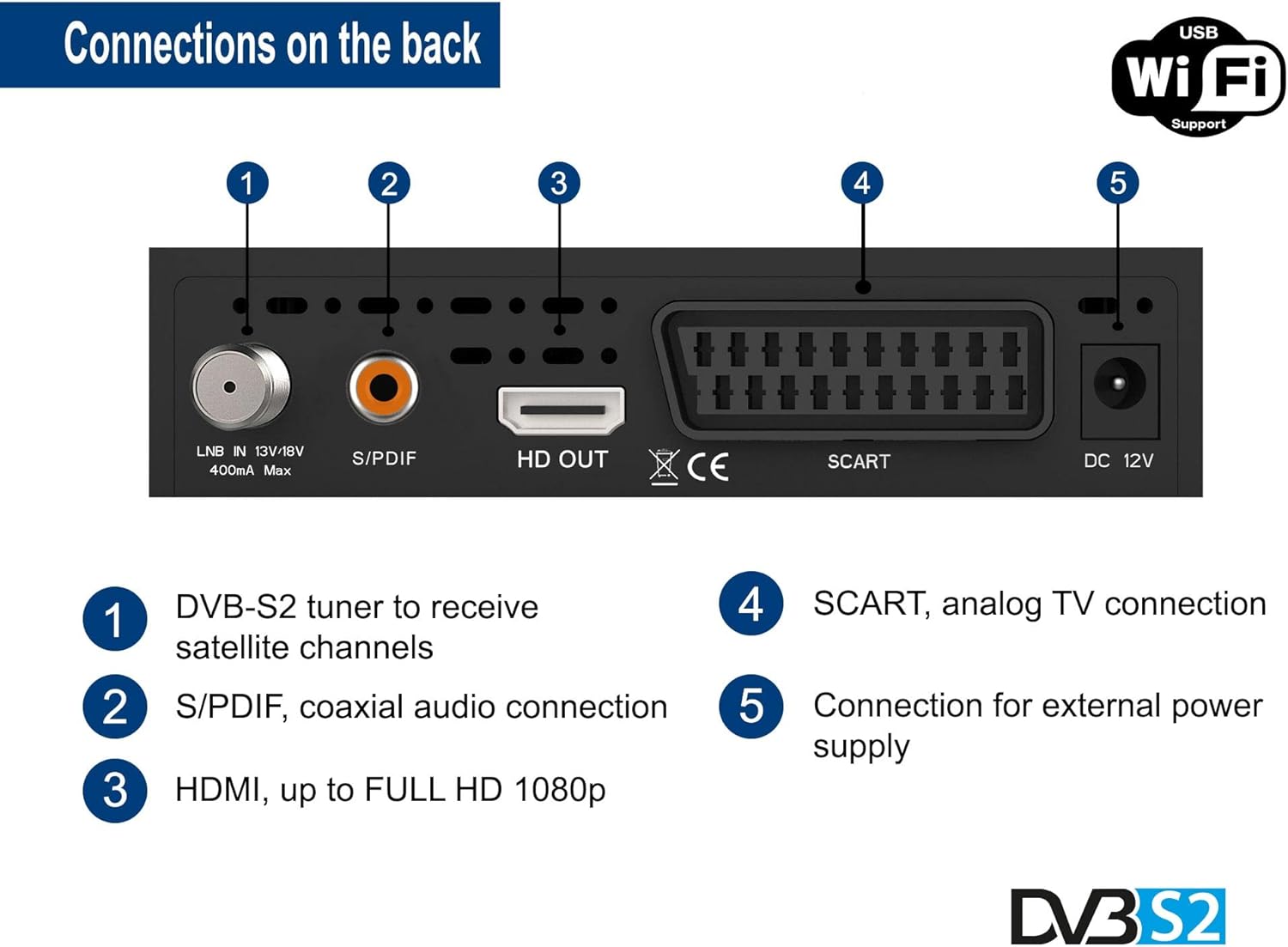 Rear panel of the EDISION PROTON S2 receiver with labeled connection ports
