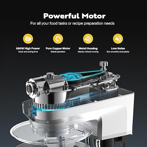 Miniatura 6 de VIVOHOME Batidora multifuncional 6 en 1 con cuenco de acero inoxidable de 8.5 cuartos de galón, molinillo de carne de cabeza inclinable de 10