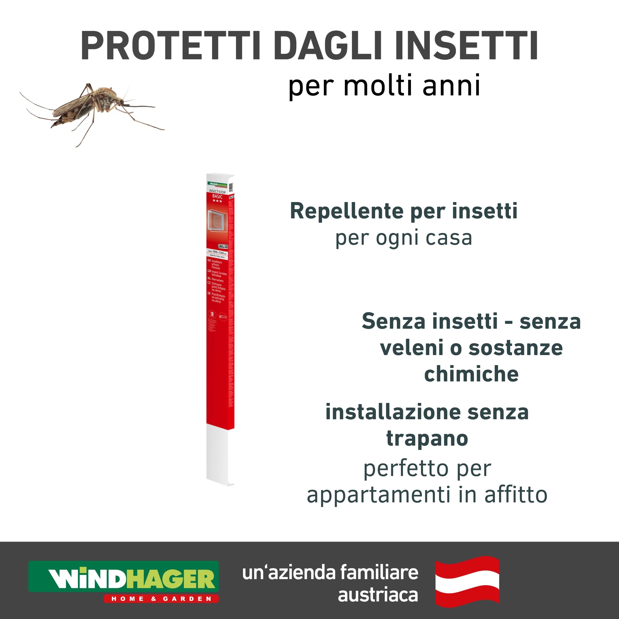 Windhager Zanzariera Basic, finestra del telaio, zanzariera per finestra, kit fai da te, 100 x 120 cm, bianco, 04504