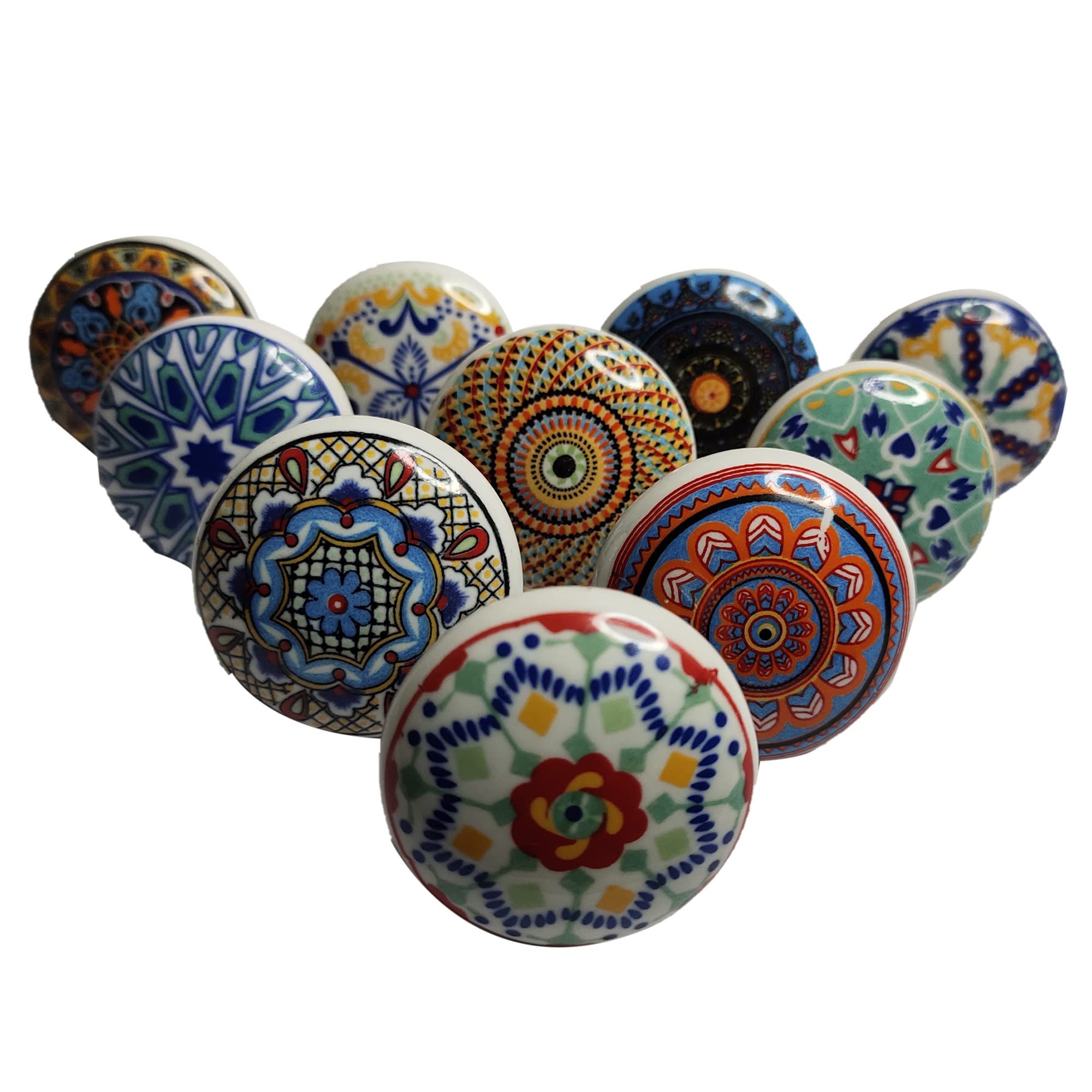 Gangkart-Ceramic Knobs World Door Knobs For Drawers Colorful Decorative Ceramic Pull Handle Mandla Knob For Dresser - Pack Of 10 Knobs