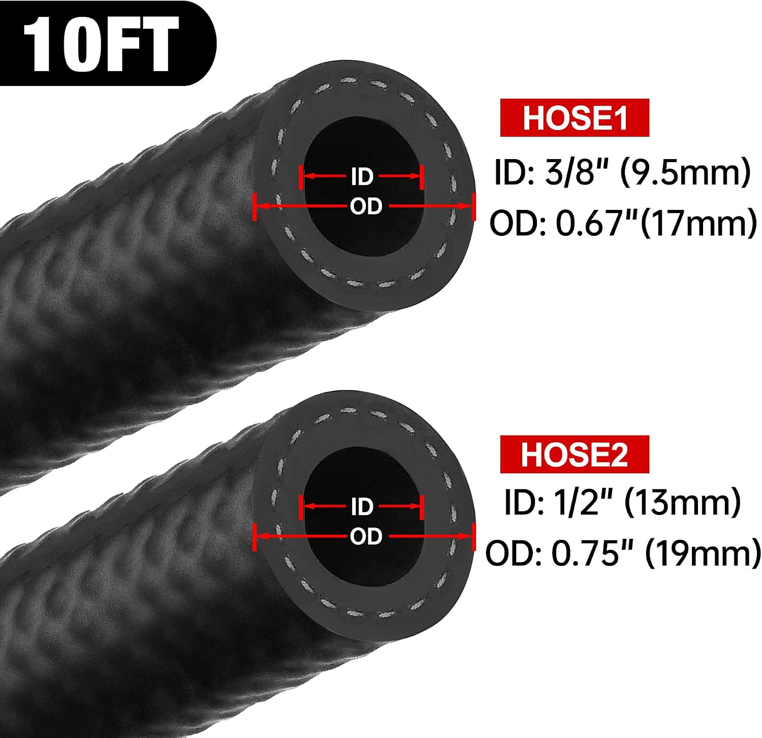 EVIL ENERGY 3/8" 1/2" Fuel Line Hose Kit Push Lock NBR Rubber SAE 30R7 10FT 300PSI