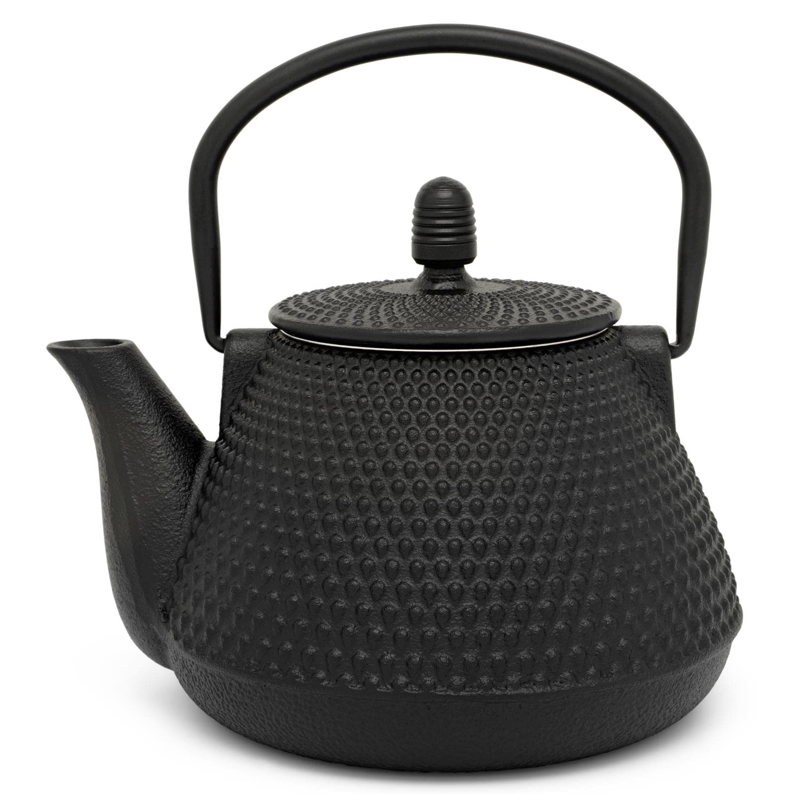 Bredemeijer Teekanne asiatisch Gusseisen Set 0.8 Liter - schwarze Gusskanne mit Henkel & Edelstahl Tee-Filter Sieb-Einsatz für losen Tee & Stövchen & Untersetzer