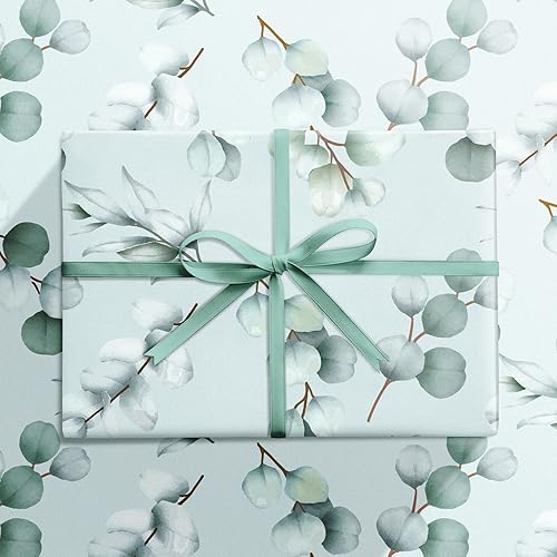 Miniatura 3 de RUSPEPA Rollo de papel de regalo con hojas de eucalipto para mujeres y niñas, diseño de hojas verdes claro, papel de regalo de follaje perfecto para