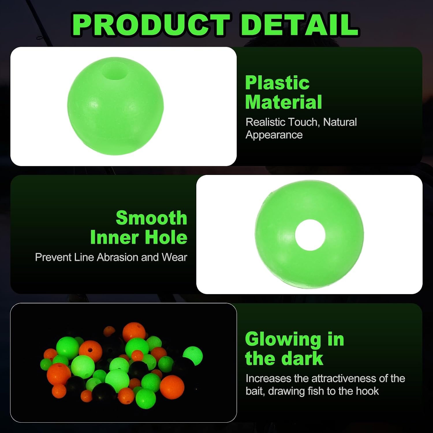 Glow Fishing Beads Plastic Luminous Round Hard Bait image 3