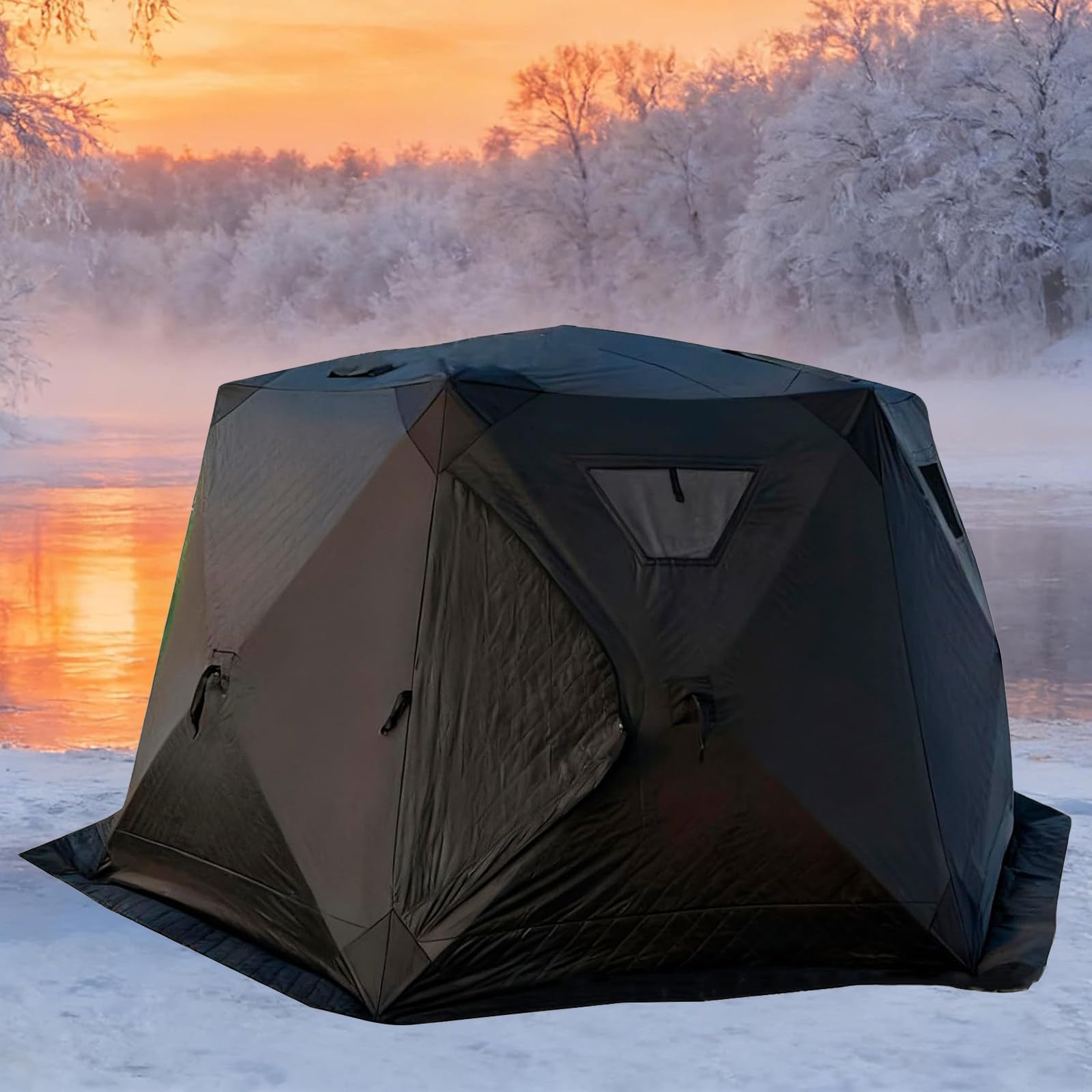 Namiot Wędkowania Na Lodzie Portable Pop-Up, Namiot Pop-Up Wędkowania Na Lodzie, Przenośne Schronienie Wędkowania Na Lodzie, Trwały I Odporny Na Pogodę, Praktyczny Wlot Do Pieca Na Drewno Black