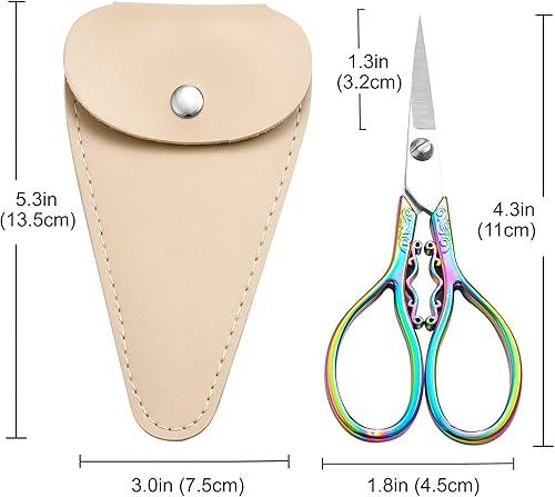 Miniatura 7 de Tijeras de bordado de precisión pequeña, punta afilada de 4.3 pulgadas, tijeras de detalle vintage con funda para manualidades, costura, punto de